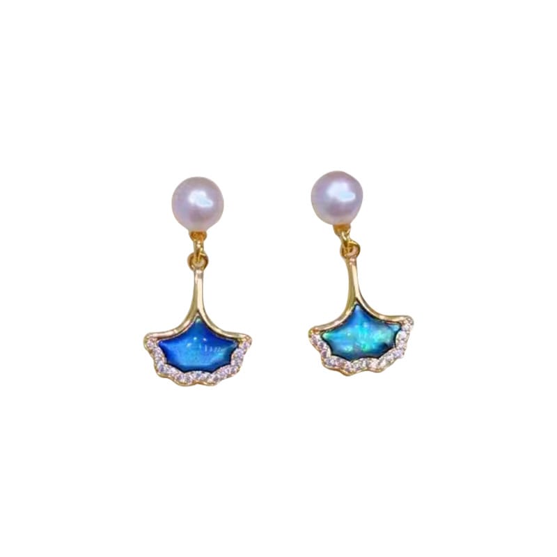 Natural Freshwater Pearl Earrings Ginkgo Leaf Colorful Mother-in-shell Earrings Light Luxury Fashion High-end Earrings New Earrings