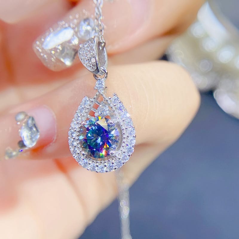 Mosang Diamond Pendant to Send Girlfriend 925 Silver Inlaid Colorful Mosang Diamond Pendant Mesang GRA Certificate Waist Size 1 karat