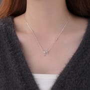 Po S999 Silver Sweet Japanese Style Bow Necklace Women's Simple Design Sense Necklace for Girlfriend New Style Hair
