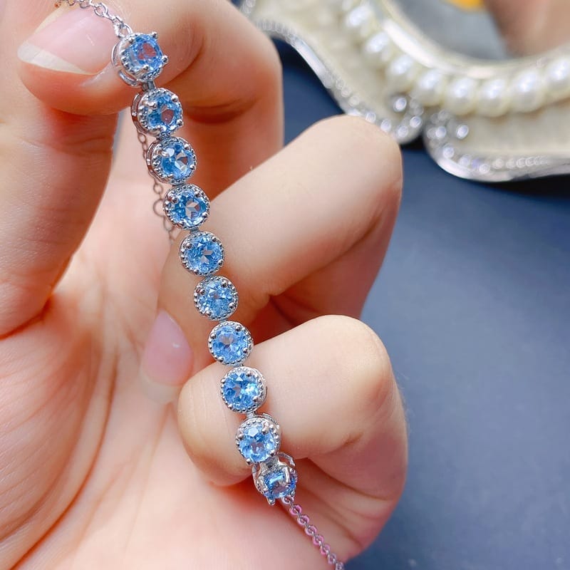 Natural Topaz bracelet 5 * 5mm women's bracelet 925 silver inlaid lantopa beautiful colorful treasure wholesale