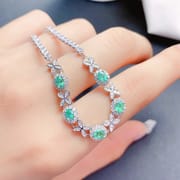 Natural Emerald Bracelet 925 Silver Women's High-end Light Luxury Style Fashion Inspection Live Delivery
