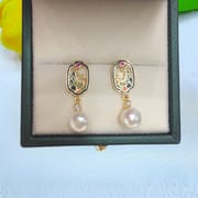 Natural Freshwater Pearl Earrings New Chinese Style Landscape Painting Pearl Earrings National Tide Delicate Earrings New Earrings