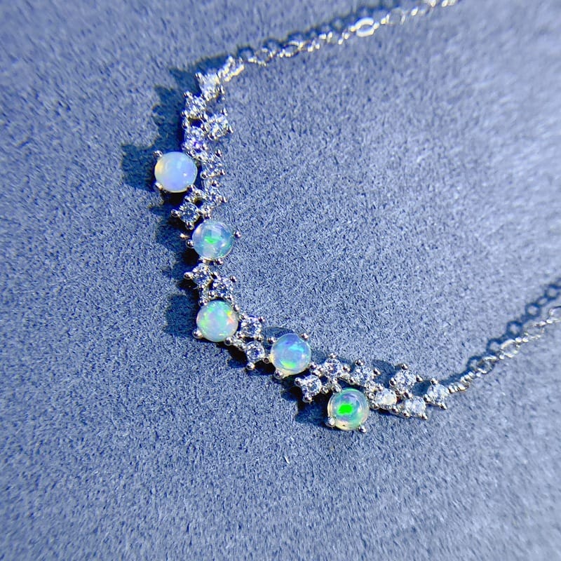 Natural Colorful Opal Necklace High-grade Niche Design 925 Silver Fashion Exquisite Over-tested