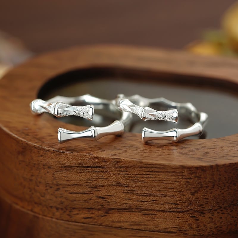 Original S999 Silver New Chinese Style Bamboo Accompanied by Couple's Artistic National Style Retro Ring
