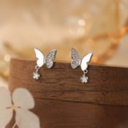 Po S999 Foot Silver Exquisite Butterfly Zircon Flower Earrings Women's Light Luxury High-end Design Sense Elegant Earrings for Hair