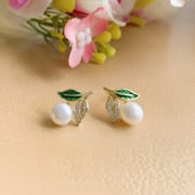Natural Freshwater Pearl Earrings French Simple Light Luxury Earrings Leaves with Zircon Pearl Earrings Niche Design for Women