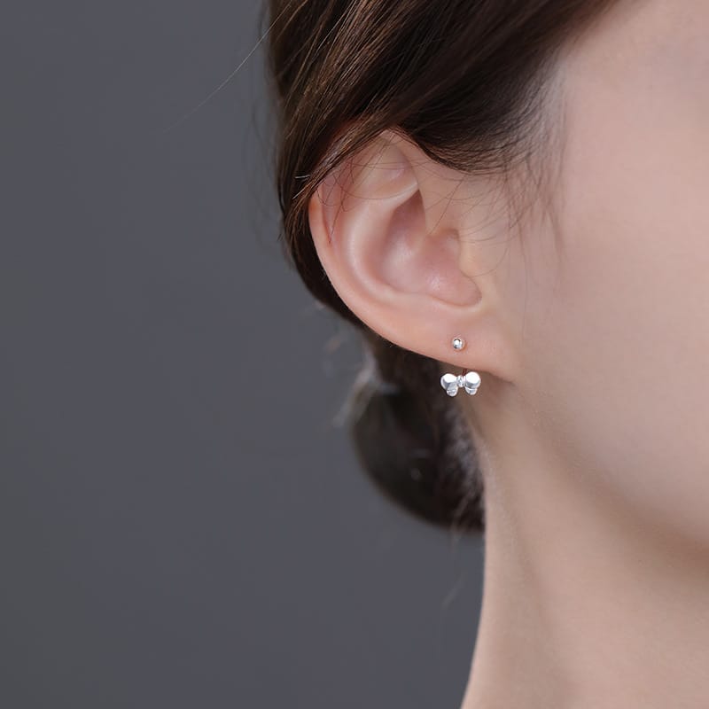 Abao S999 Pure Silver Bow Screw Earrings Korean Style Design Ear Piercing Simple Sweet Earrings Dropshipping