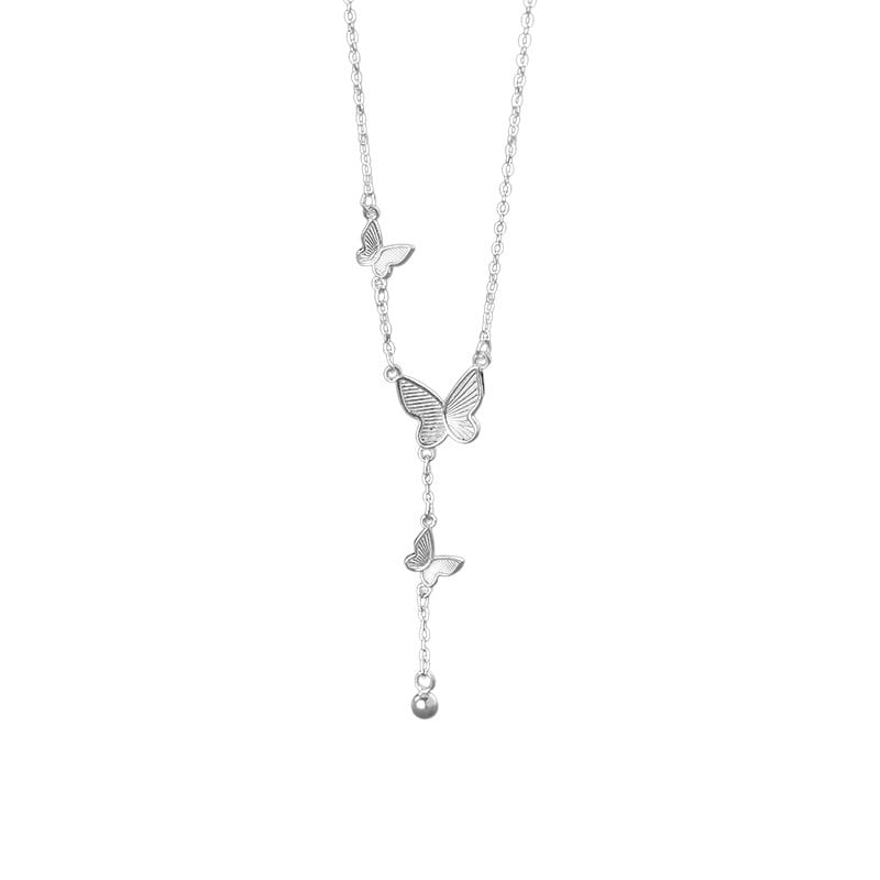 Po S999 Foot Silver Exquisite Butterfly Round Bead Tassel Necklace Women's Light Luxury Sweet High-end Clavicle Chain for Hair