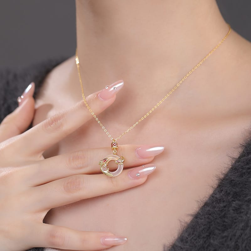 Po S999 Foot Silver Guofeng Koi Chalcedony Necklace Women's Chinese Retro Light Luxury Exquisite High-grade Necklace Hair