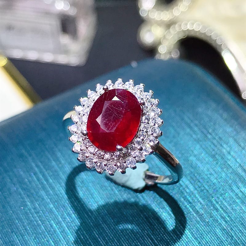 Ruby female finger 925 silver inlaid ruby female ring 6*8mm manufacturers do goods on behalf of a hair