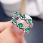 Natural Emerald female ring main stone 3*3 925 silver open mouth style fashion colorful treasure wholesale one-piece delivery