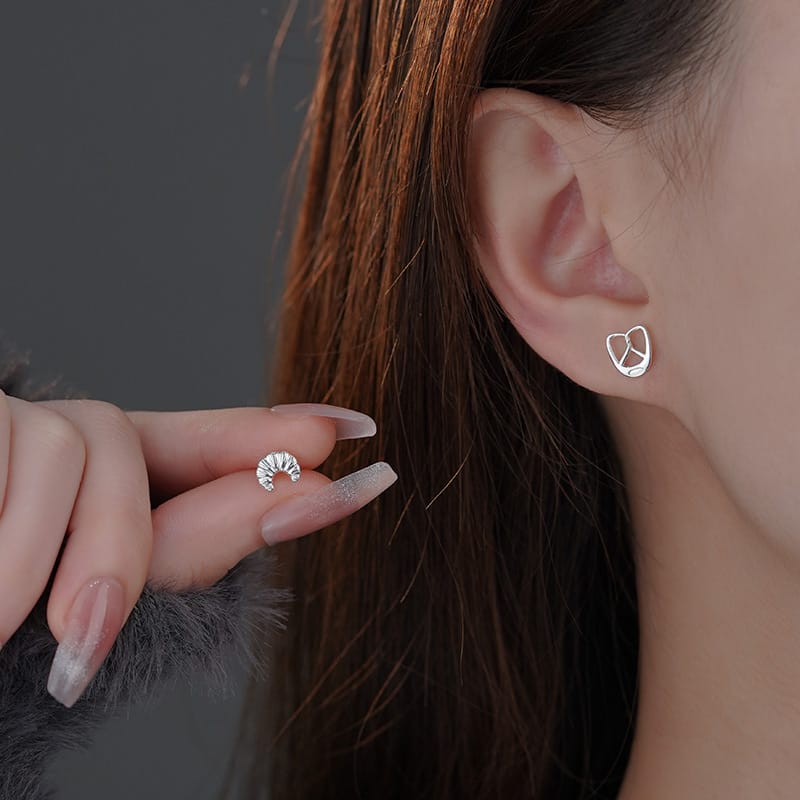 Po S999 Silver Alkaline Water Bread Croissant Screw Earrings Multi-style New Simple Cute Earrings