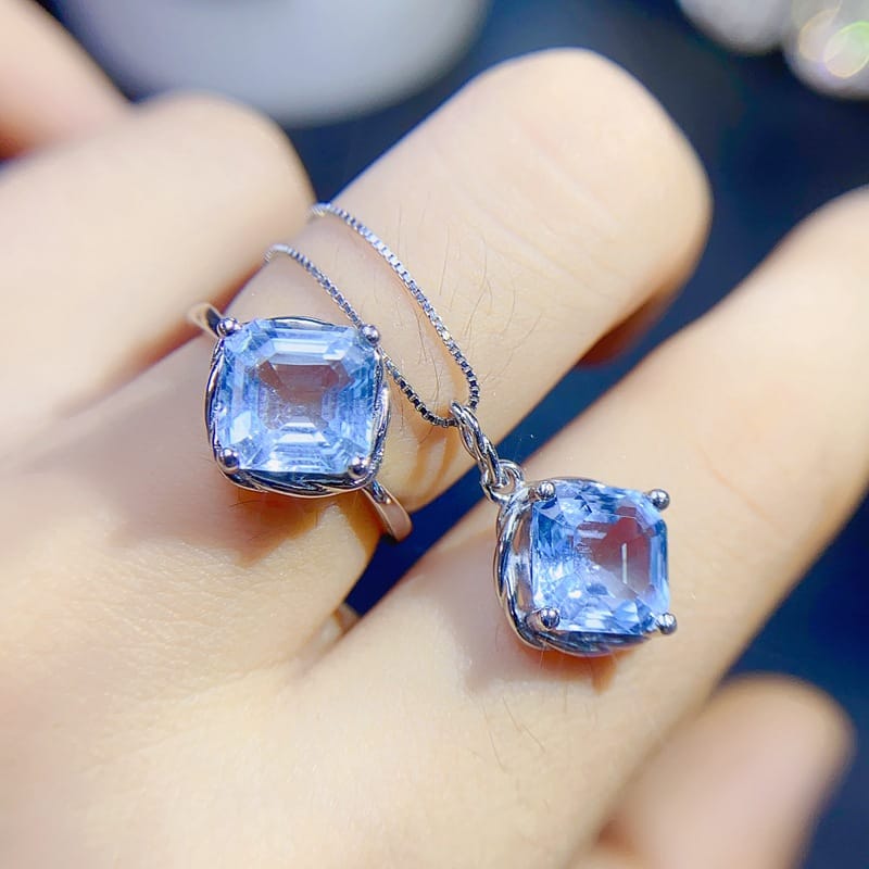 Fashion DIY new natural Swiss blue topaz set wholesale 925 silver 8*8mm live trembles over inspection