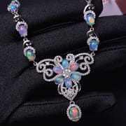 Australian magic opal chain row 925 silver inlay dazzle natural fire opal clavicle chain wholesale fire beauty