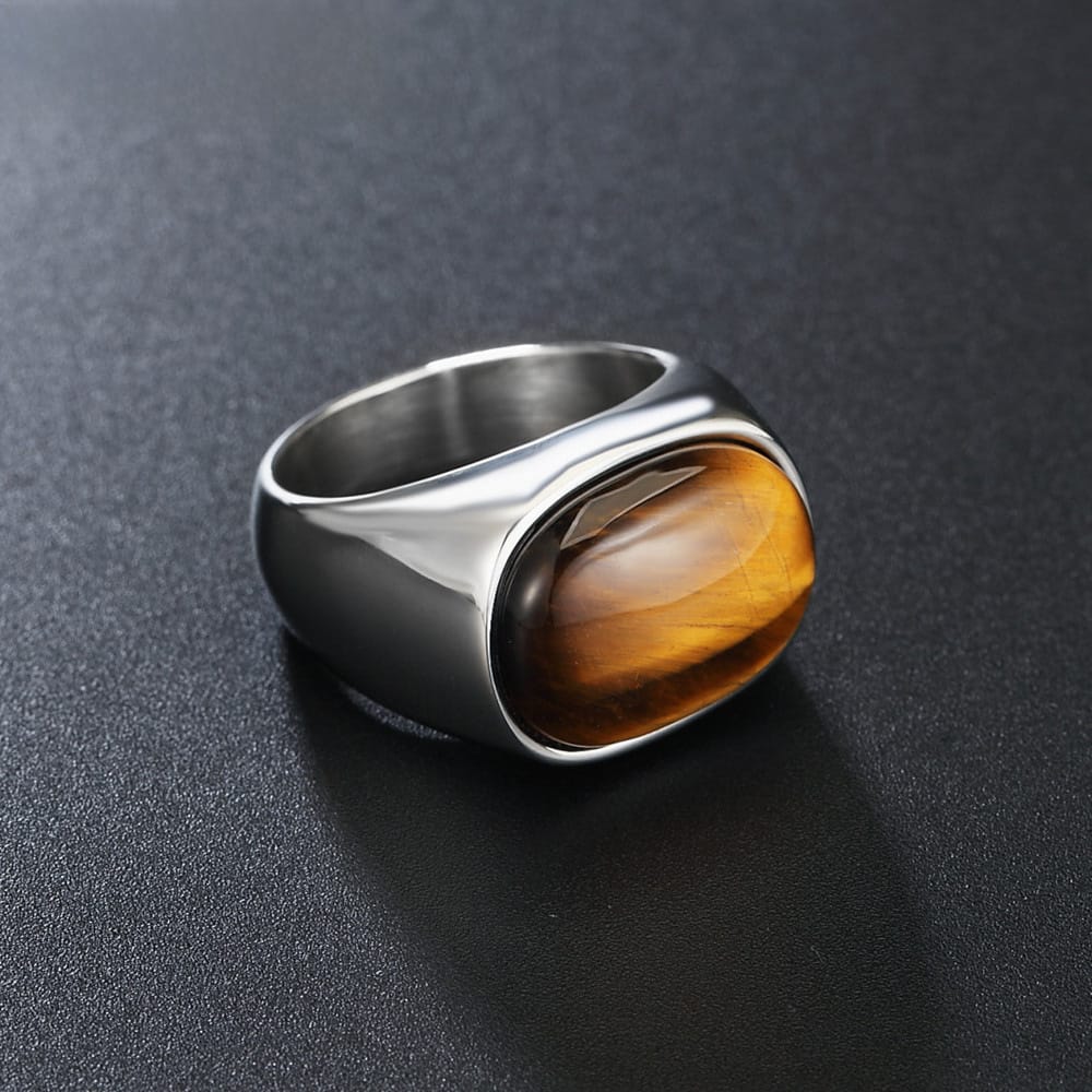 R0117-HK09 foreign trade jewelry simple personality retro Tiger Eye men's titanium steel ring ring