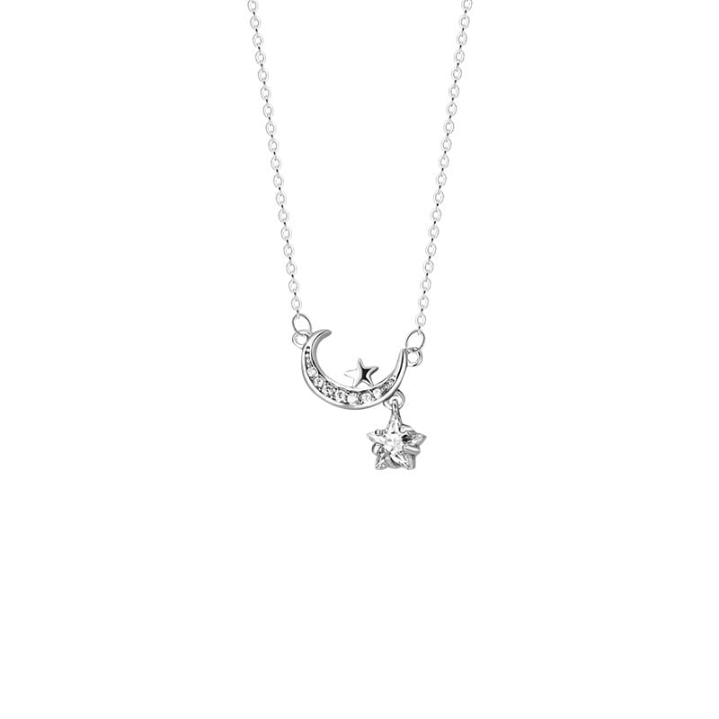 Aobao S999 pure silver exquisite light luxury high-grade star and moon necklace super shiny fashionable exquisite small niche clavicle chain