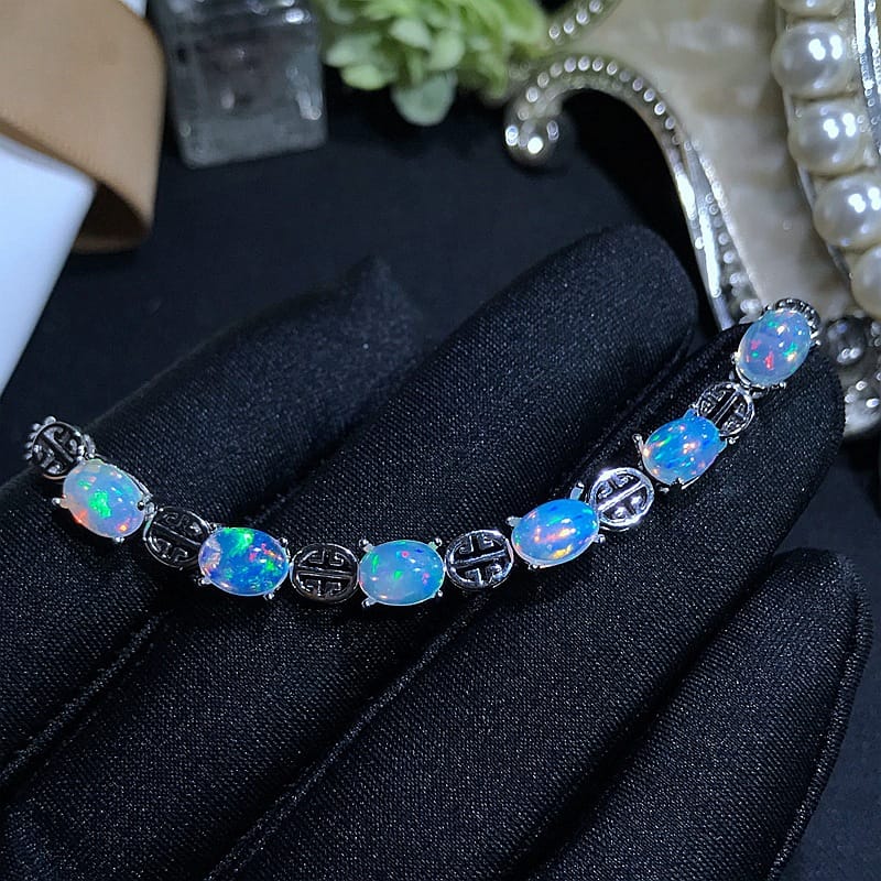 Natural opal bracelet wholesale 925 silver inlaid fashion round drill live for 5*7mm