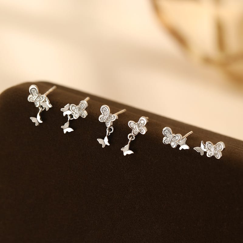 Original S999 Silver Butterfly Language Meng Yuan Fresh Sweet Literary Niche Unique Gentle suit Earrings
