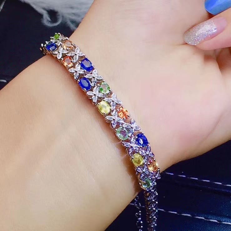 Natural color sapphire bracelet 925 silver jewelry