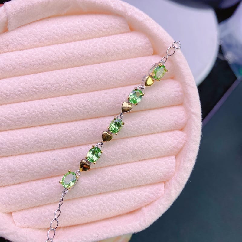 Natural Shafrei Garnet Bracelet Girl Bracelet 925 Silver Fresh Green Exquisite Color Treasure Wholesale