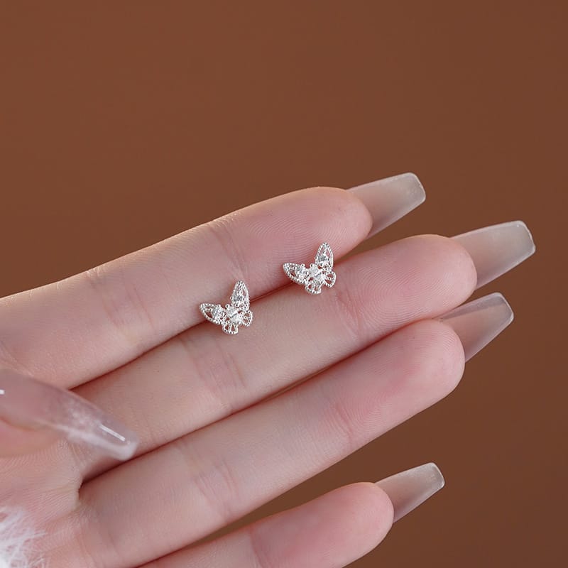 Po S999 Silver Butterfly Earrings Women's Trendy Sweet Cold Style Niche Simple Fashion Ear Pole Earrings