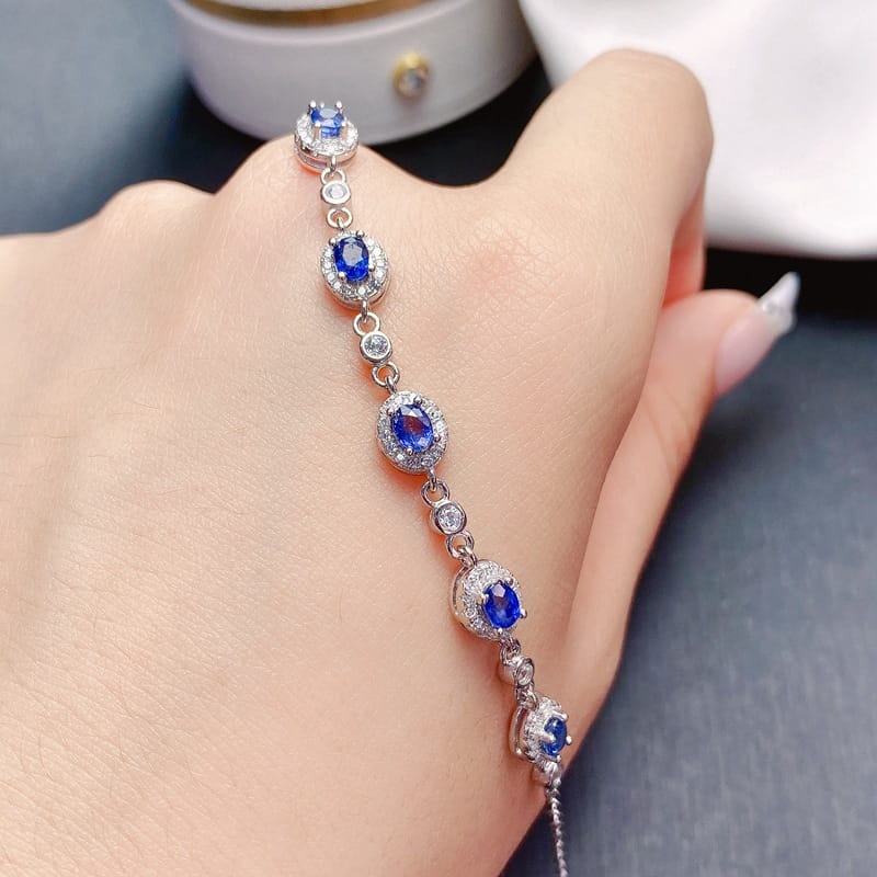 Women's bracelet simple fresh 925 silver inlaid natural sapphire style beautiful detection can be rechecked