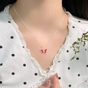 Po S999 Foot Silver Drop Glue Butterfly Necklace Ins Style Personality Temperament All-match Sweet Artistic Style Clavicle Chain Generation