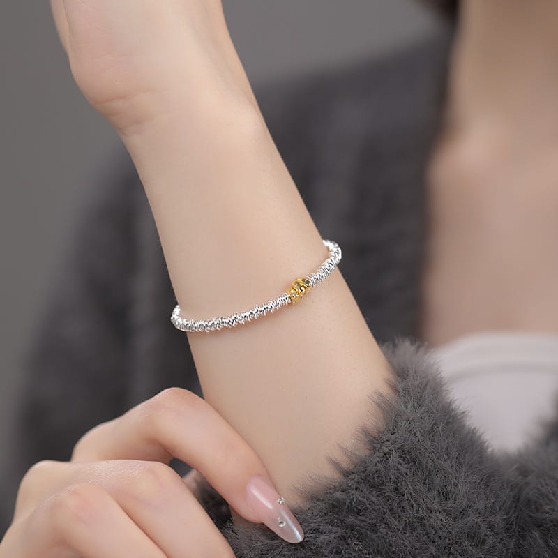 Po S999 Silver Simple Cheese Shredded Silver Bracelet for Girls Childish Cute All-match Light Luxury High-end Bracelet for Hair