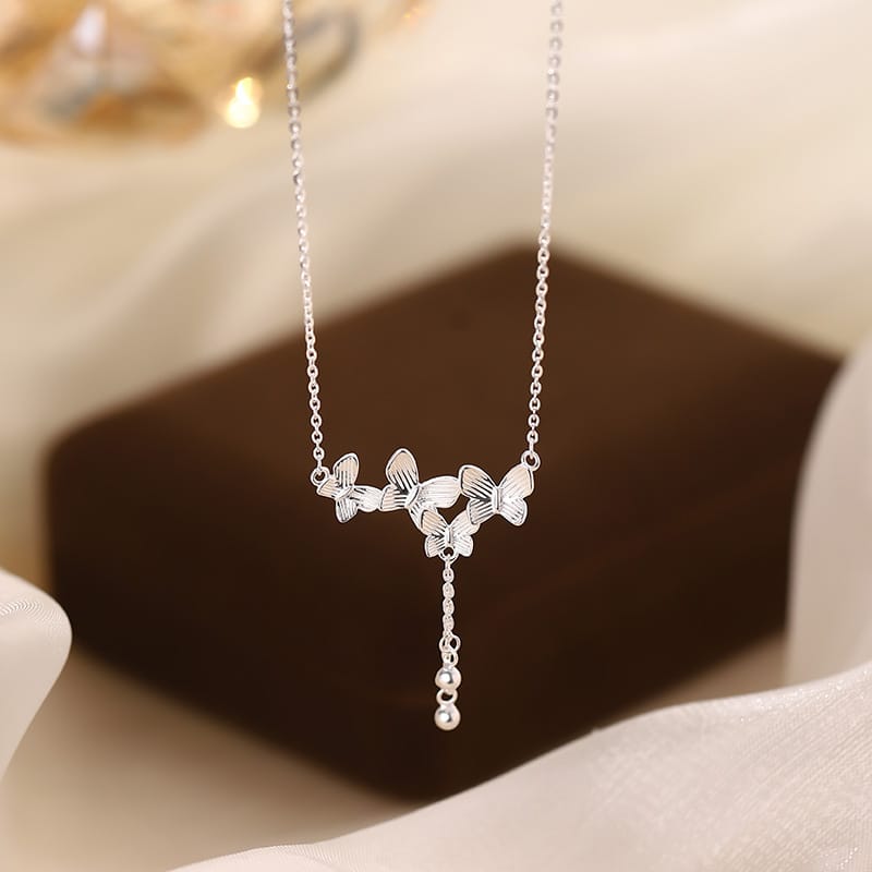Po S999 Silver Exquisite Butterfly Necklace Women's Trendy Light Luxury Niche Design Sense Advanced Sense Clavicle Chain for Hair