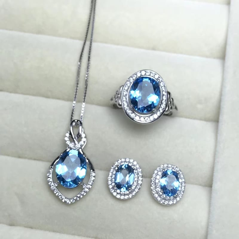 Small fresh style 925 silver natural topaz set 