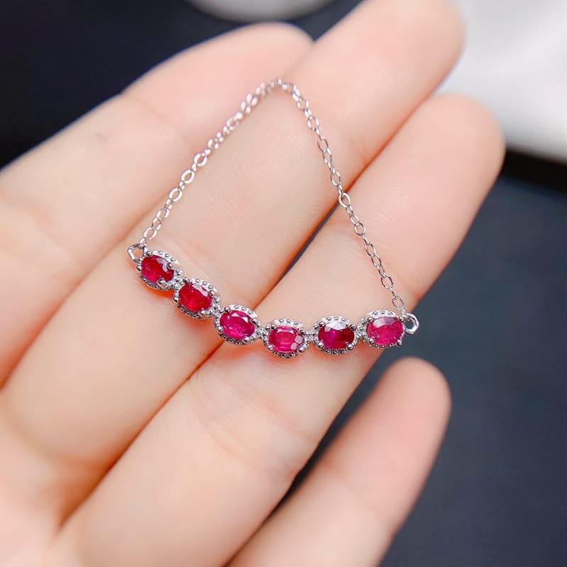 Fashion natural New burnt Ruby evening gift 925 silver inlaid ruby with Row Women's clavicle necklace wholesale