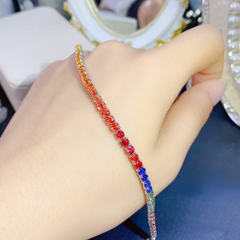 Fresh colorful sapphire bracelet 925 silver natural colorful sapphire bracelet 3*3 Women's bracelet one-piece delivery