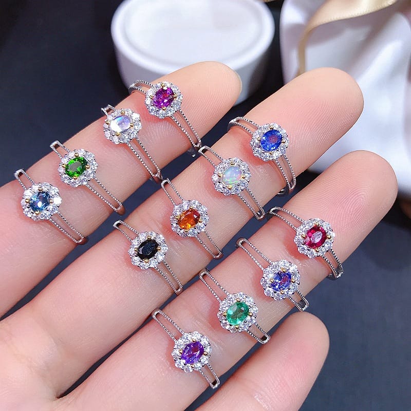 Natural Topaz Moonstone Tanzanite Women's Ring Processing Wholesale 925 Silver Women's Ring Live TikTok