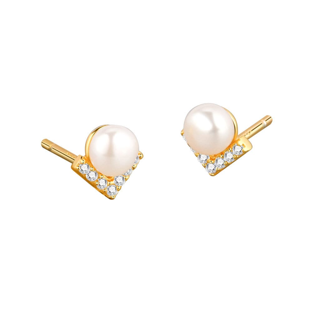 Natural Freshwater Pearl Earrings Retro Diamond-studded Small Chanel Style Elegant Letter V Design Sense Light Luxury Advanced Sense Earrings