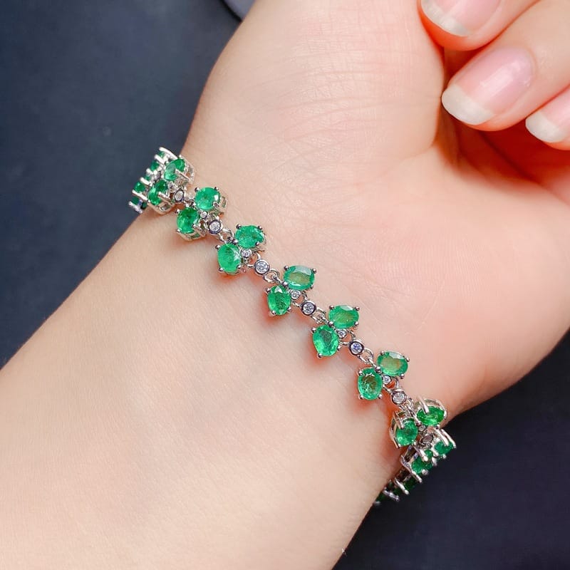 Emerald women's bracelet 925 silver inlaid natural emerald bracelet women's bracelet live supply wholesale