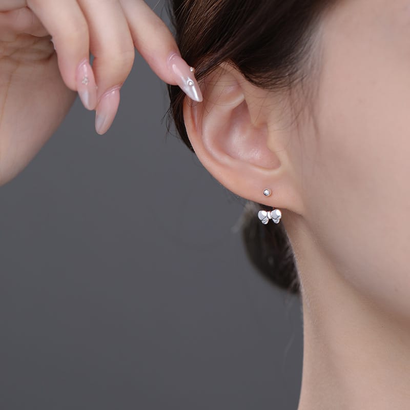 Abao S999 Pure Silver Bow Screw Earrings Korean Style Design Ear Piercing Simple Sweet Earrings Dropshipping