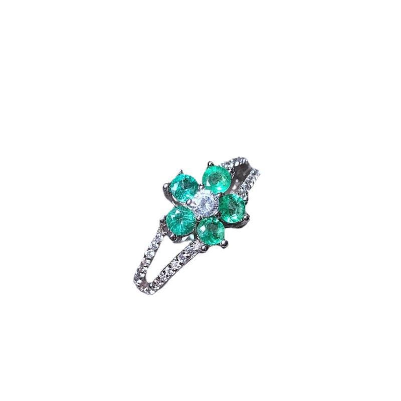 Natural Emerald Ring 925 Silver Inlaid Emerald Ladies Ring for Girlfriend Gift Support Identification