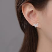 Po S999 Silver Sweet Butterfly Screw Earrings Women's Cute Gentle Daily All-match Advanced Earrings for Hair