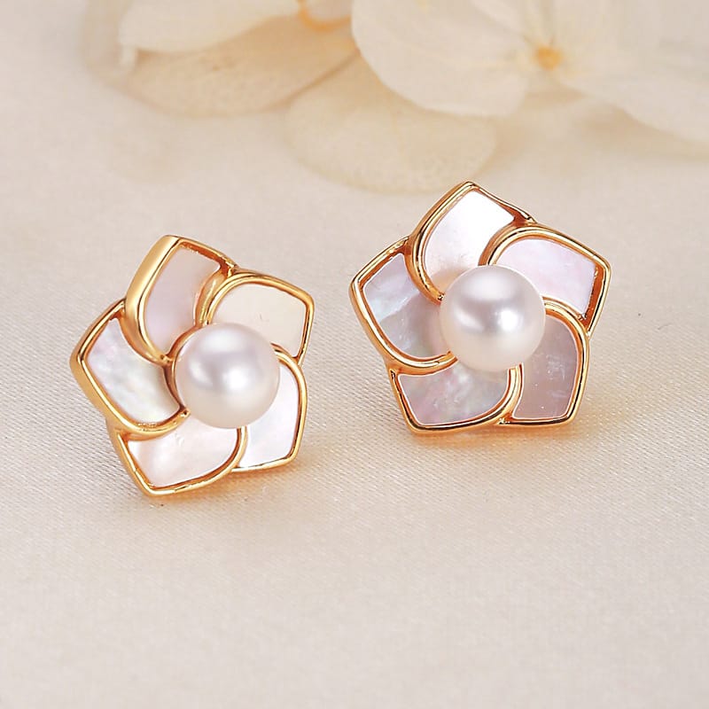 Freshwater Pearl Earrings s925 Silver Needle Fritillaria Earrings Advanced Sense to Send Girlfriends
