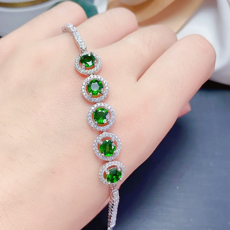 Natural Ice Diopside Bracelet Net Body Bright 925 Silver Ladies Bracelet Edge Cutting Craft Bracelet