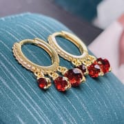 New Garnet ear buckle 925 silver inlaid Garnet women's ear buckle Garnet women's ear studs