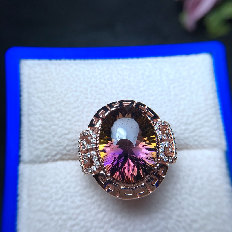 925 silver plating rose gold purple yellow crystal ring adjustable