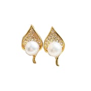 Natural Freshwater Pearl Earrings s925 Silver Needle Zircon One Leaf Pleasant Small and Exquisite Niche Design Earrings New