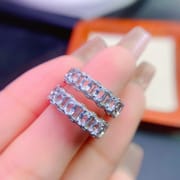 Japanese and Korean Simple Small Fresh Row Ring Women's Ring 925 Silver Set Natural Aquamarine Loose Ring Live Supply