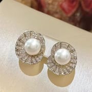 European and American French Style Sea Shaped Spiral Pearl Design Earrings Fine Zircon Light Luxury Fashion Earrings for Women