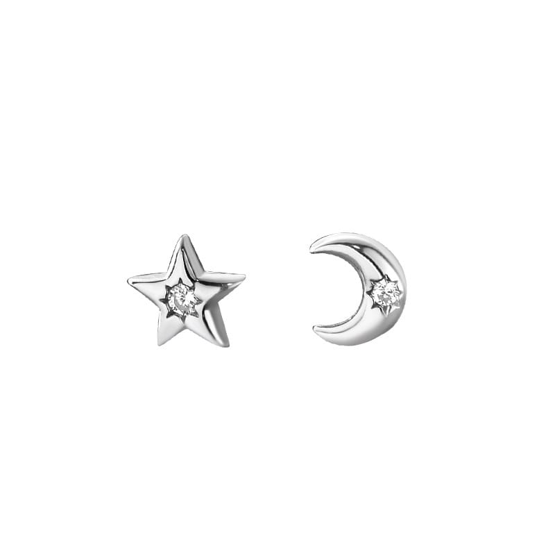 Bao S999 pure silver star moon earrings small exquisite all-match earrings light luxury high-grade sense niche design sense earrings