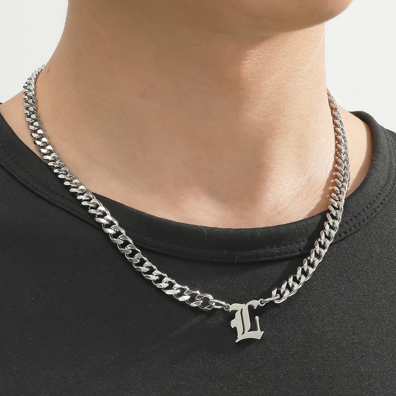 Cross-border Hot Selling Stainless Steel English Alphabet Pendant Necklace ins Cuban Hip Hop Fashion Street New Product