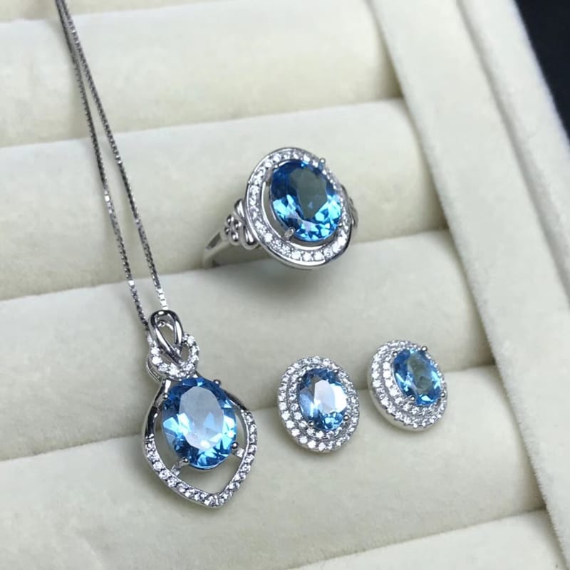 Small fresh style 925 silver natural topaz set wholesale in-kind photo
