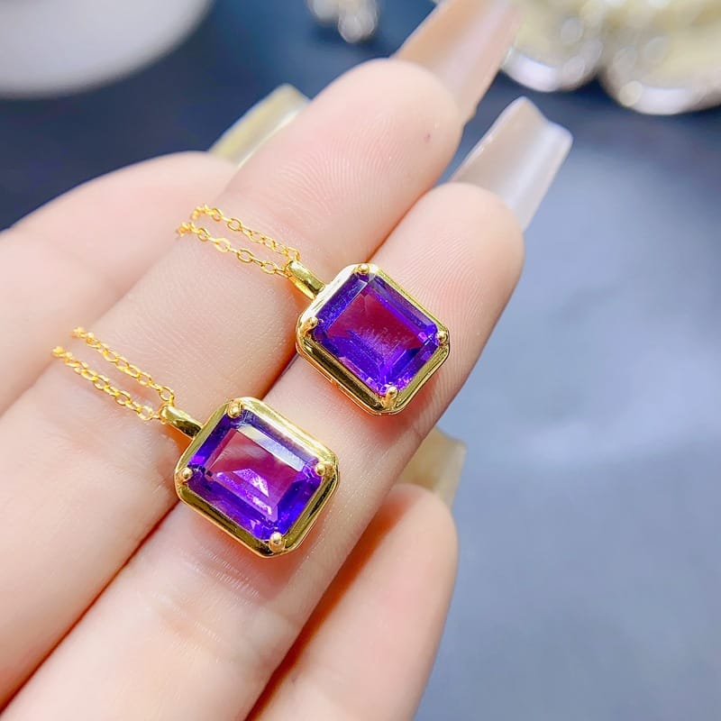 Fashion natural amethyst pendant small octagonal 8*10mm ladies pendant nude stone 925 silver live wholesale