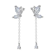 Po 999 Sterling Silver Butterfly Earrings Women's Korean Elegant Long Mori Super Fairy Earrings Fashionable Ear Jewelry